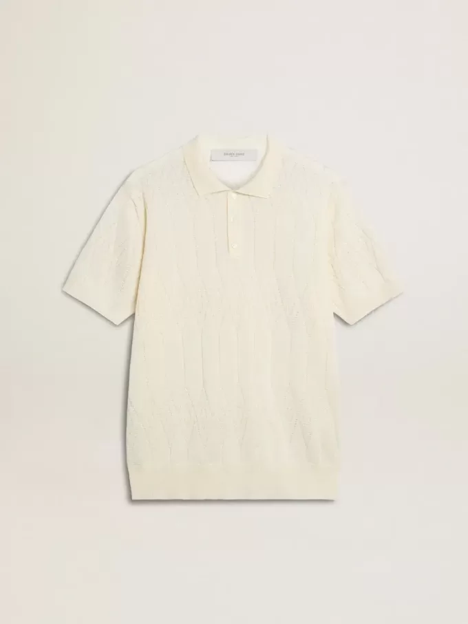 Vit jacquardstickad polotröja för herr Vit jacquardstickad polotröja för herr
