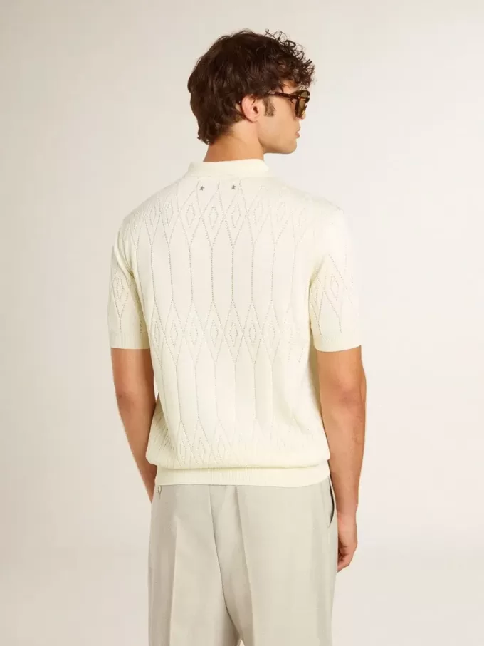 Vit jacquardstickad polotröja för herr Vit jacquardstickad polotröja för herr