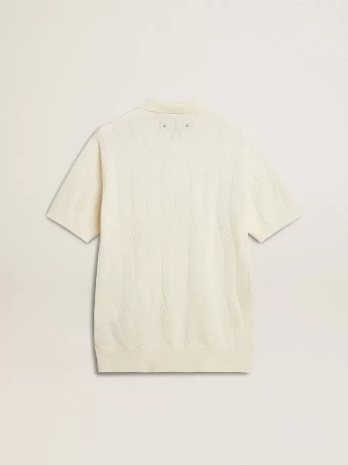 Vit jacquardstickad polotröja för herr Vit jacquardstickad polotröja för herr