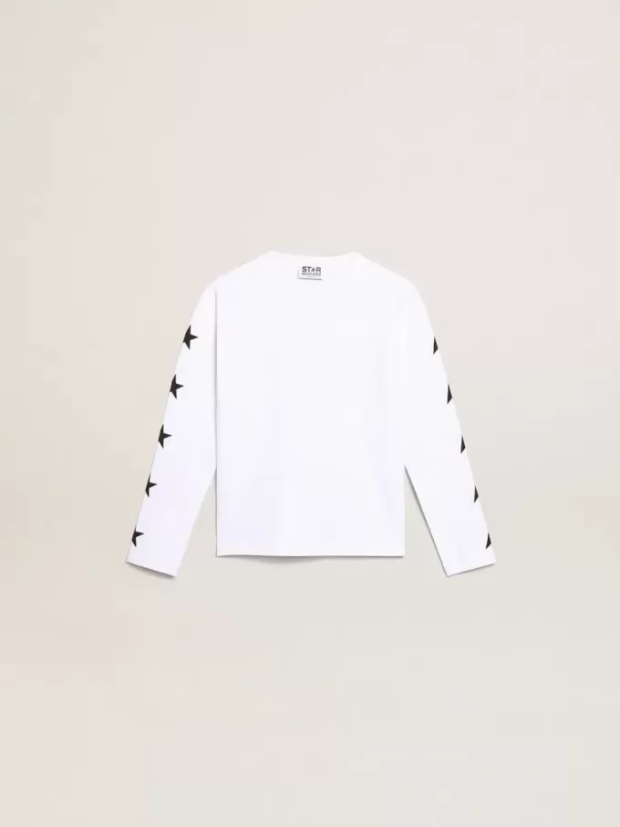 Vit långärmad T-shirt med kontrasterande svarta stjärnor Vit långärmad T-shirt med kontrasterande svarta stjärnor