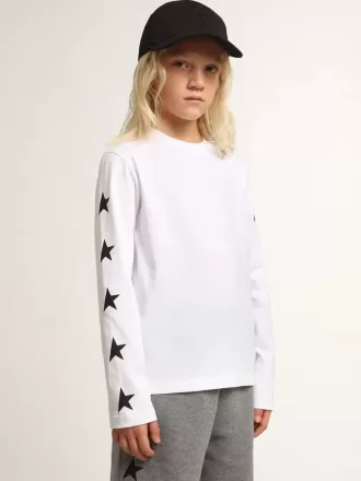 Vit långärmad T-shirt med kontrasterande svarta stjärnor