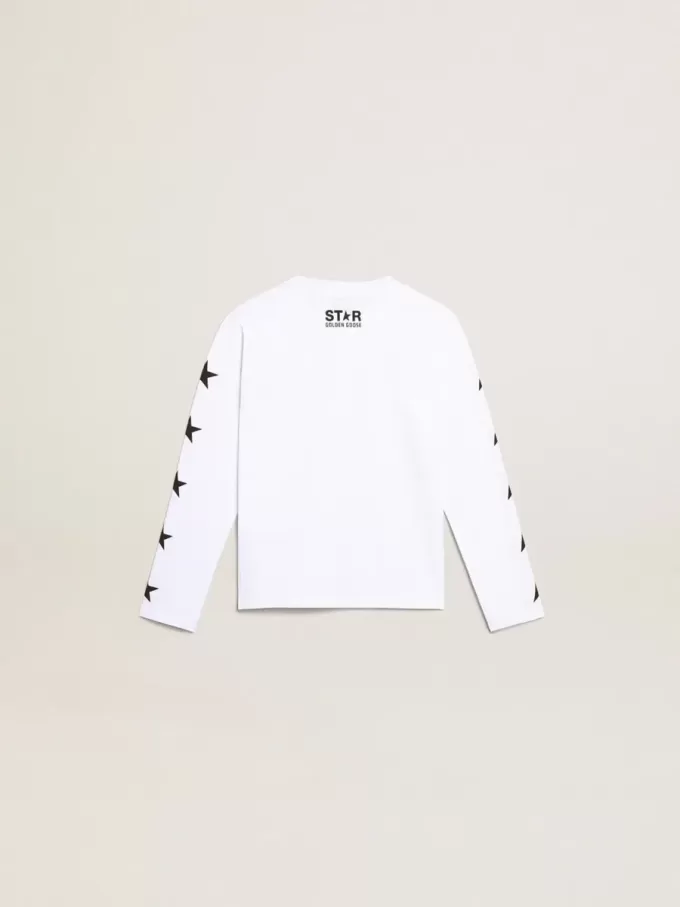 Vit långärmad T-shirt med kontrasterande svarta stjärnor Vit långärmad T-shirt med kontrasterande svarta stjärnor