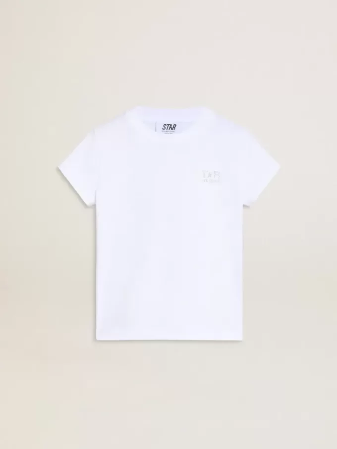 Vit och silverfärgad T-shirt med logotyp och maxistjärna i silverglitter
