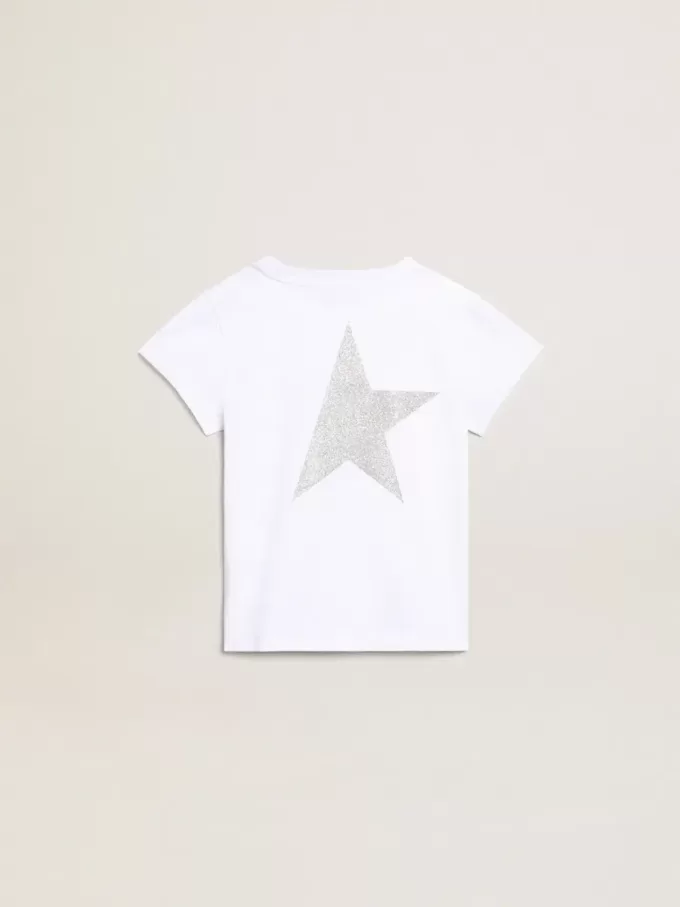 Vit och silverfärgad T-shirt med logotyp och maxistjärna i silverglitter