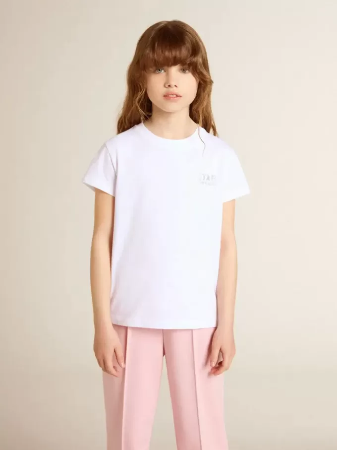 Vit och silverfärgad T-shirt med logotyp och maxistjärna i silverglitter