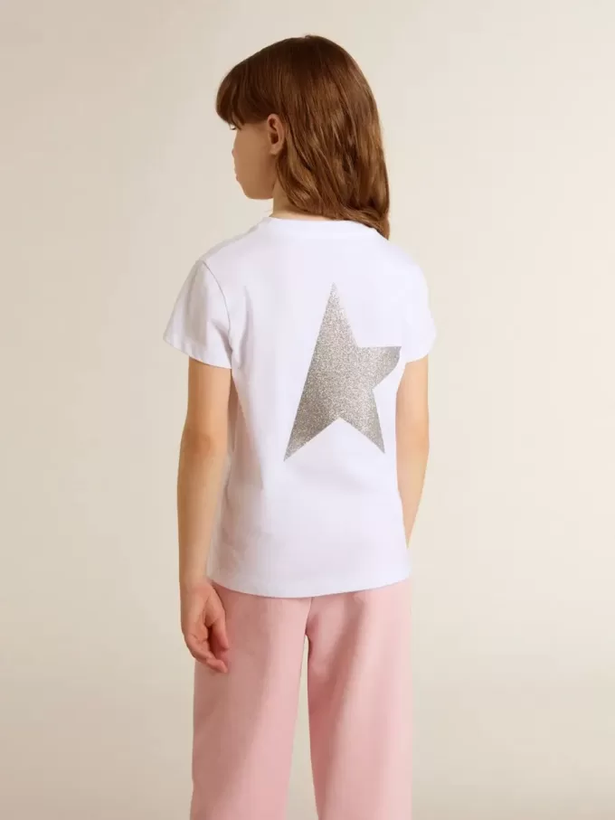 Vit och silverfärgad T-shirt med logotyp och maxistjärna i silverglitter