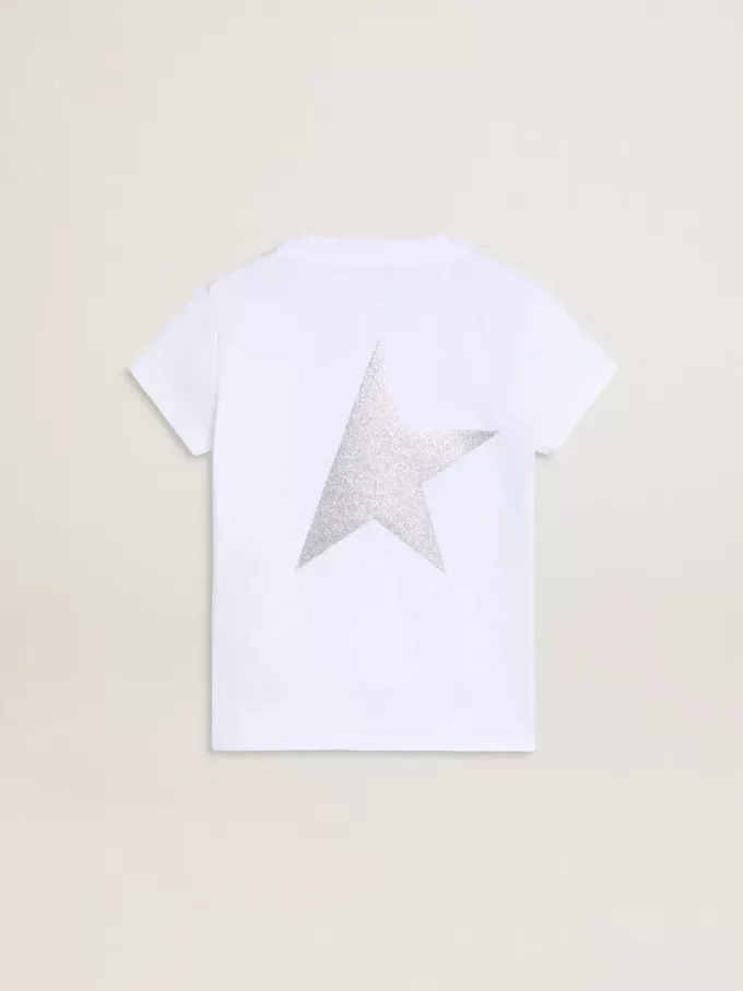 Vit och silverfärgad T-shirt med logotyp och maxistjärna i silverglitter