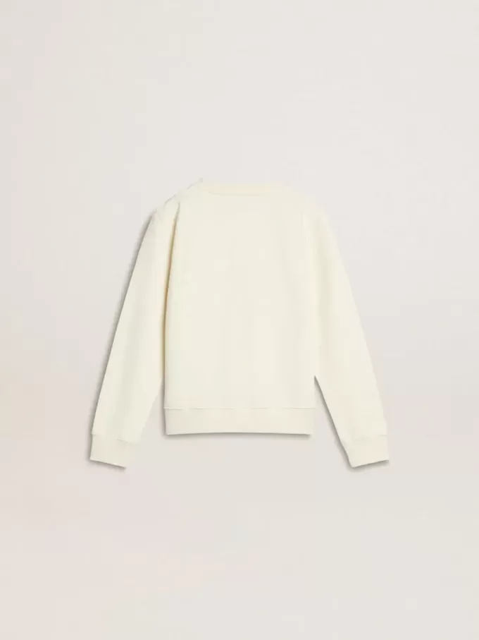Vit sweatshirt för flickor med mångfärgad Golden-text på framsidan Vit sweatshirt för flickor med mångfärgad Golden-text på framsidan