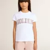 Vit T-shirt för flickor med rosa glitter och guldfärgad text Vit T-shirt för flickor med rosa glitter och guldfärgad text