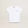 Vit T-shirt för flickor med rosa glitterlogotyp och maxistjärna