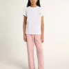 Vit T-shirt för flickor med rosa glitterlogotyp och maxistjärna