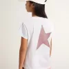 Vit T-shirt för flickor med rosa glitterlogotyp och maxistjärna