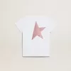 Vit T-shirt för flickor med rosa glitterlogotyp och maxistjärna