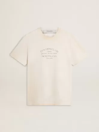 Vit T-shirt för herr i vintage-look med tryck på framsidan