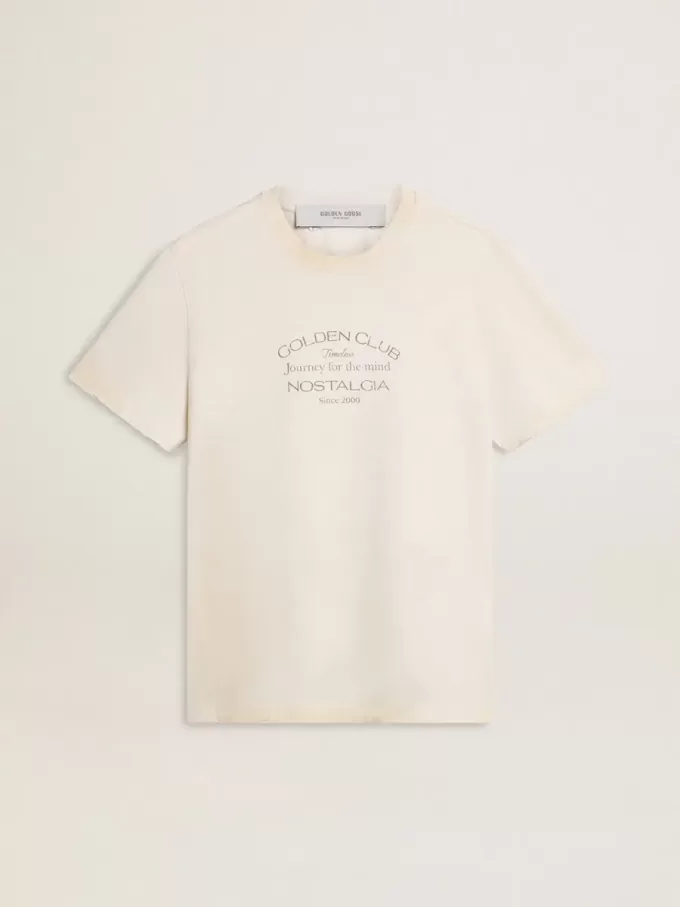 Vit T-shirt för herr i vintage-look med tryck på framsidan Vit T-shirt för herr i vintage-look med tryck på framsidan
