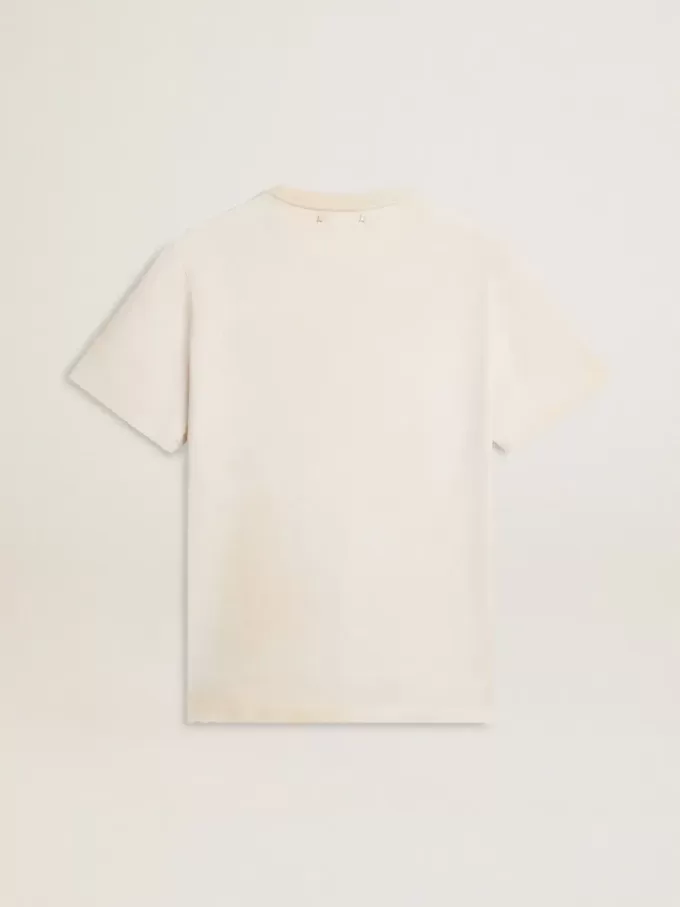 Vit T-shirt för herr i vintage-look med tryck på framsidan Vit T-shirt för herr i vintage-look med tryck på framsidan