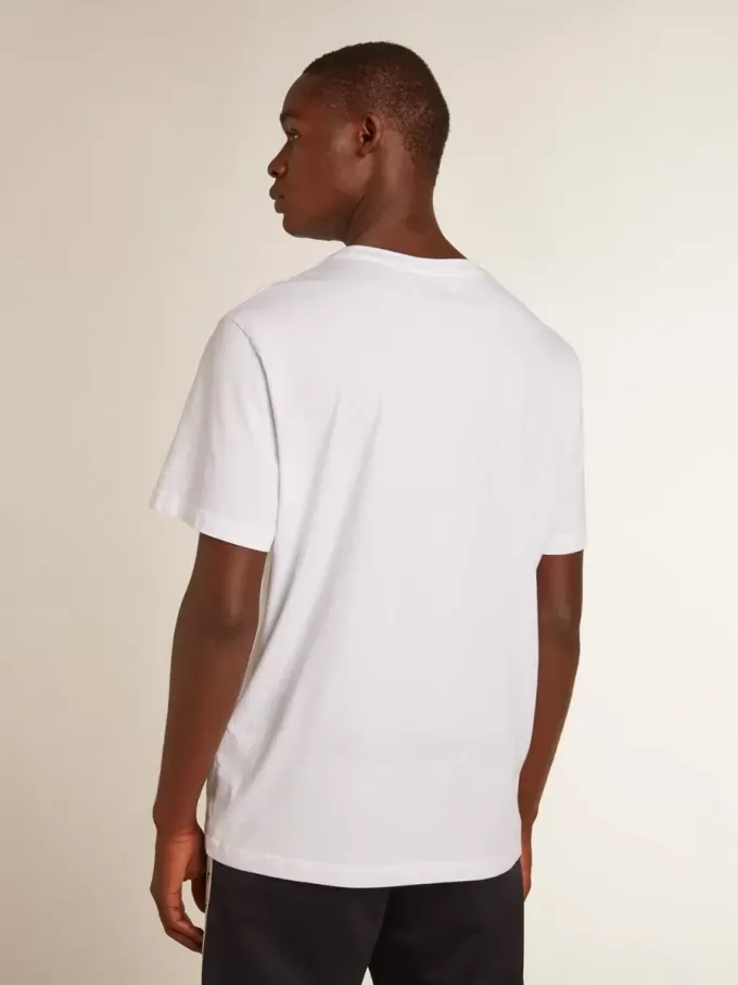 Vit T-shirt för herr med mörkblå stjärna på framsidan Vit T-shirt för herr med mörkblå stjärna på framsidan