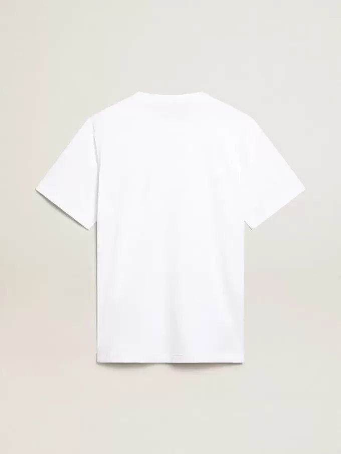Vit T-shirt för herr med mörkblå stjärna på framsidan Vit T-shirt för herr med mörkblå stjärna på framsidan