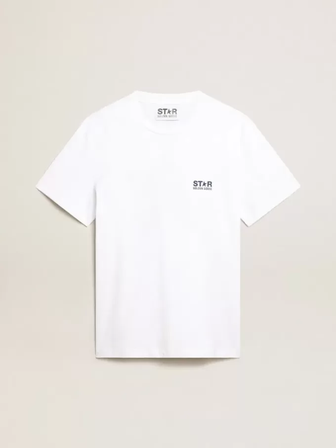 Vit T-shirt för herr med mörkblå stjärna på ryggen Vit T-shirt för herr med mörkblå stjärna på ryggen