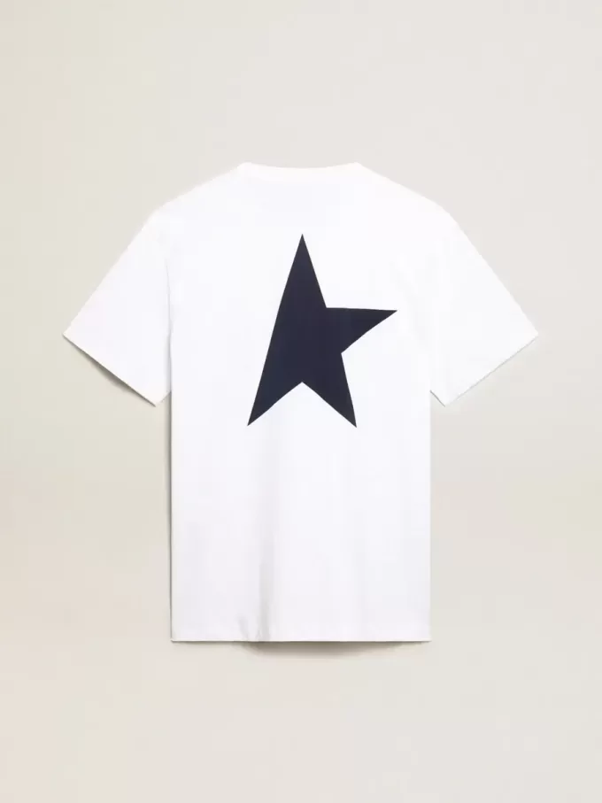 Vit T-shirt för herr med mörkblå stjärna på ryggen Vit T-shirt för herr med mörkblå stjärna på ryggen