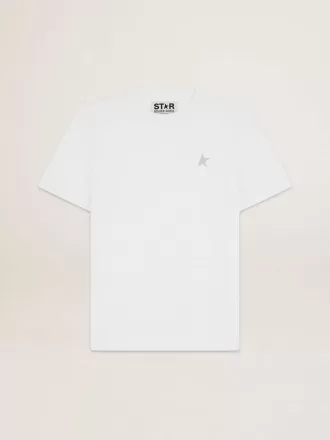 Vit T-shirt för herr med silverglittrande stjärna på framsidan