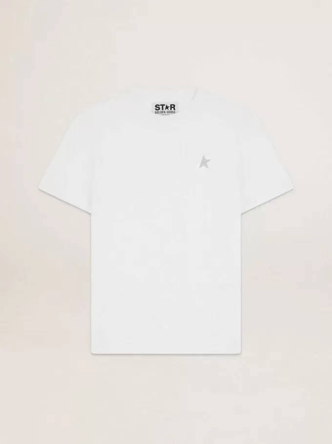 Vit T-shirt för herr med silverglittrande stjärna på framsidan Vit T-shirt för herr med silverglittrande stjärna på framsidan