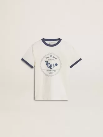 Vit T-shirt för pojkar med blå tryck