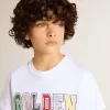 Vit T-shirt för pojkar med flerfärgat guldtryck Vit T-shirt för pojkar med flerfärgat guldtryck