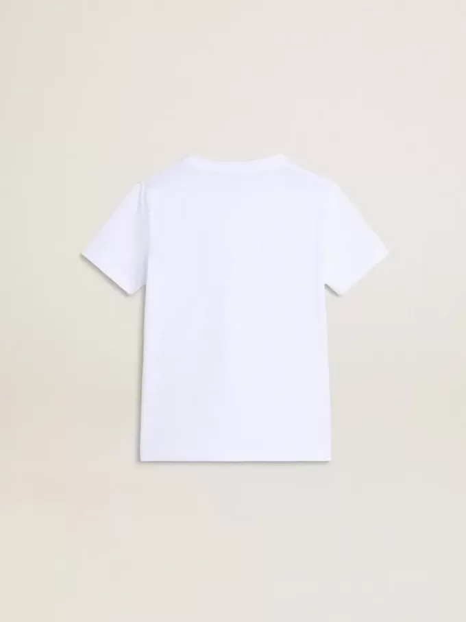 Vit T-shirt för pojkar med flerfärgat guldtryck Vit T-shirt för pojkar med flerfärgat guldtryck