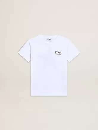 Vit T-shirt för pojkar med kontrasterande mörkgrön logotyp och stjärna