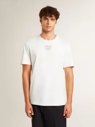 Vit T-shirt i bomull för herr med svart text