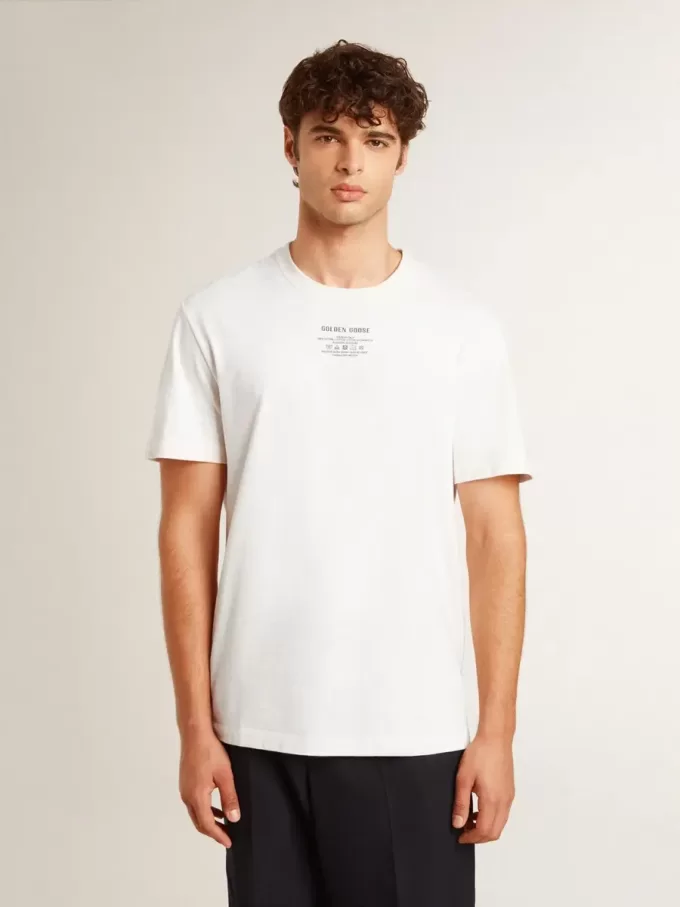 Vit T-shirt i bomull för herr med svart text Vit T-shirt i bomull för herr med svart text