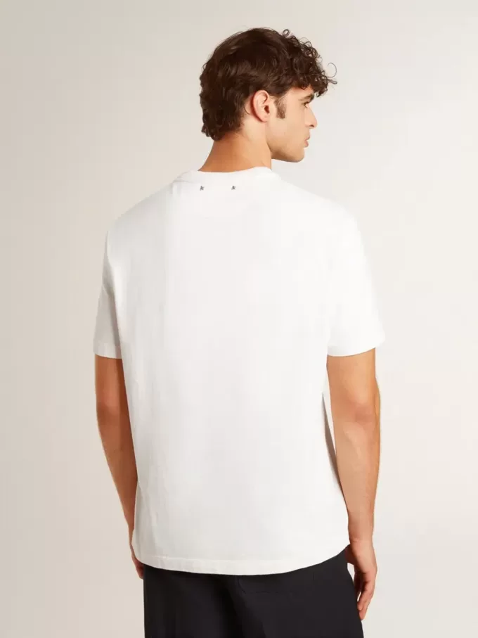 Vit T-shirt i bomull för herr med svart text Vit T-shirt i bomull för herr med svart text