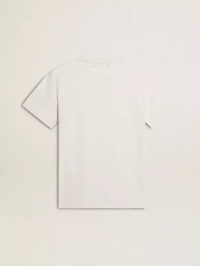Vit T-shirt i bomull för herr med svart text Vit T-shirt i bomull för herr med svart text