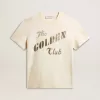 Vit T-shirt i åldrat bomullstyg för herr med guldtryck Vit T-shirt i åldrat bomullstyg för herr med guldtryck