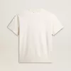 Vit T-shirt i åldrat bomullstyg för herr med guldtryck Vit T-shirt i åldrat bomullstyg för herr med guldtryck