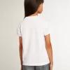Vit T-shirt med central Golden-text i kristaller