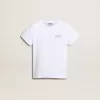 Vit T-shirt med kontrasterande silverlogotyp på framsidan