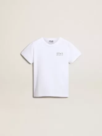 Vit T-shirt med kontrasterande silverlogotyp på framsidan Vit T-shirt med kontrasterande silverlogotyp på framsidan