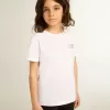 Vit T-shirt med kontrasterande silverlogotyp på framsidan
