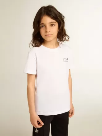 Vit T-shirt med kontrasterande silverlogotyp på framsidan Vit T-shirt med kontrasterande silverlogotyp på framsidan