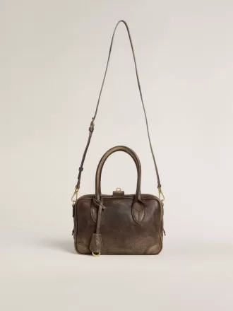 Vita Bag i brunt vintage-läder med gulddetaljer