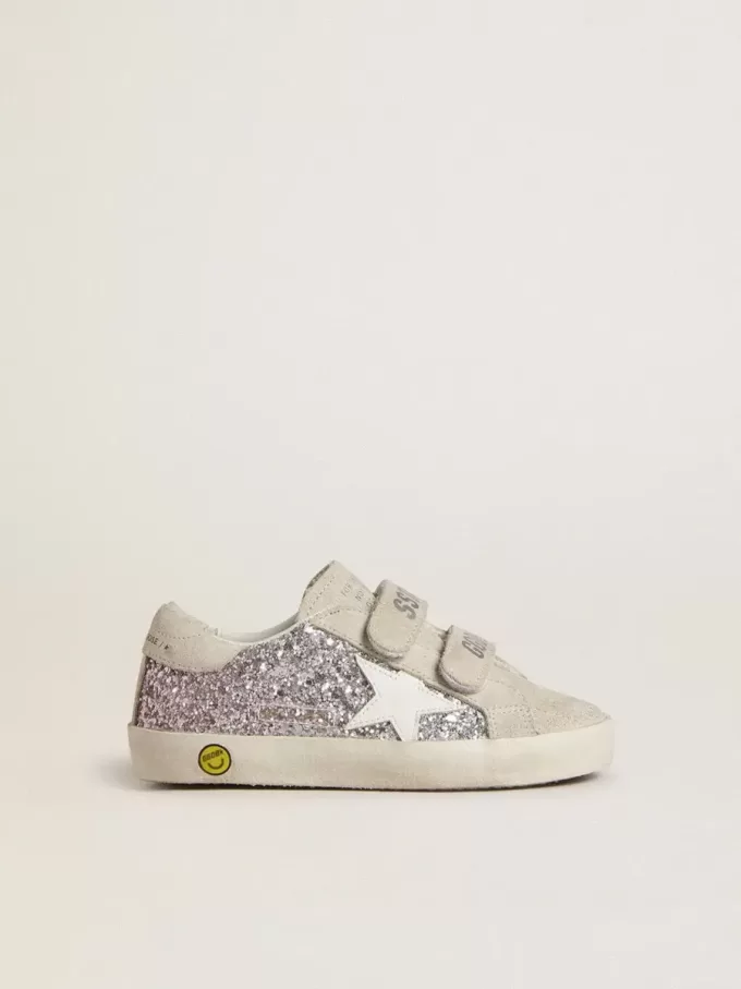 Young Old School i silver och rosa glitter med vit läderstjärna Young Old School i silver och rosa glitter med vit läderstjärna