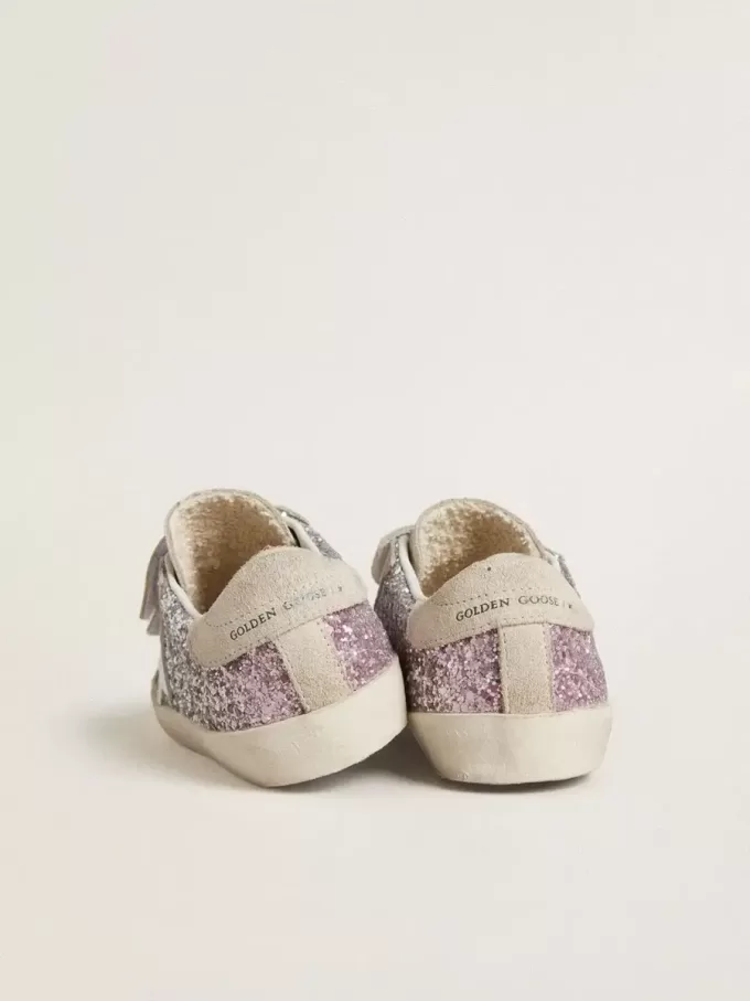 Young Old School i silver och rosa glitter med vit läderstjärna Young Old School i silver och rosa glitter med vit läderstjärna